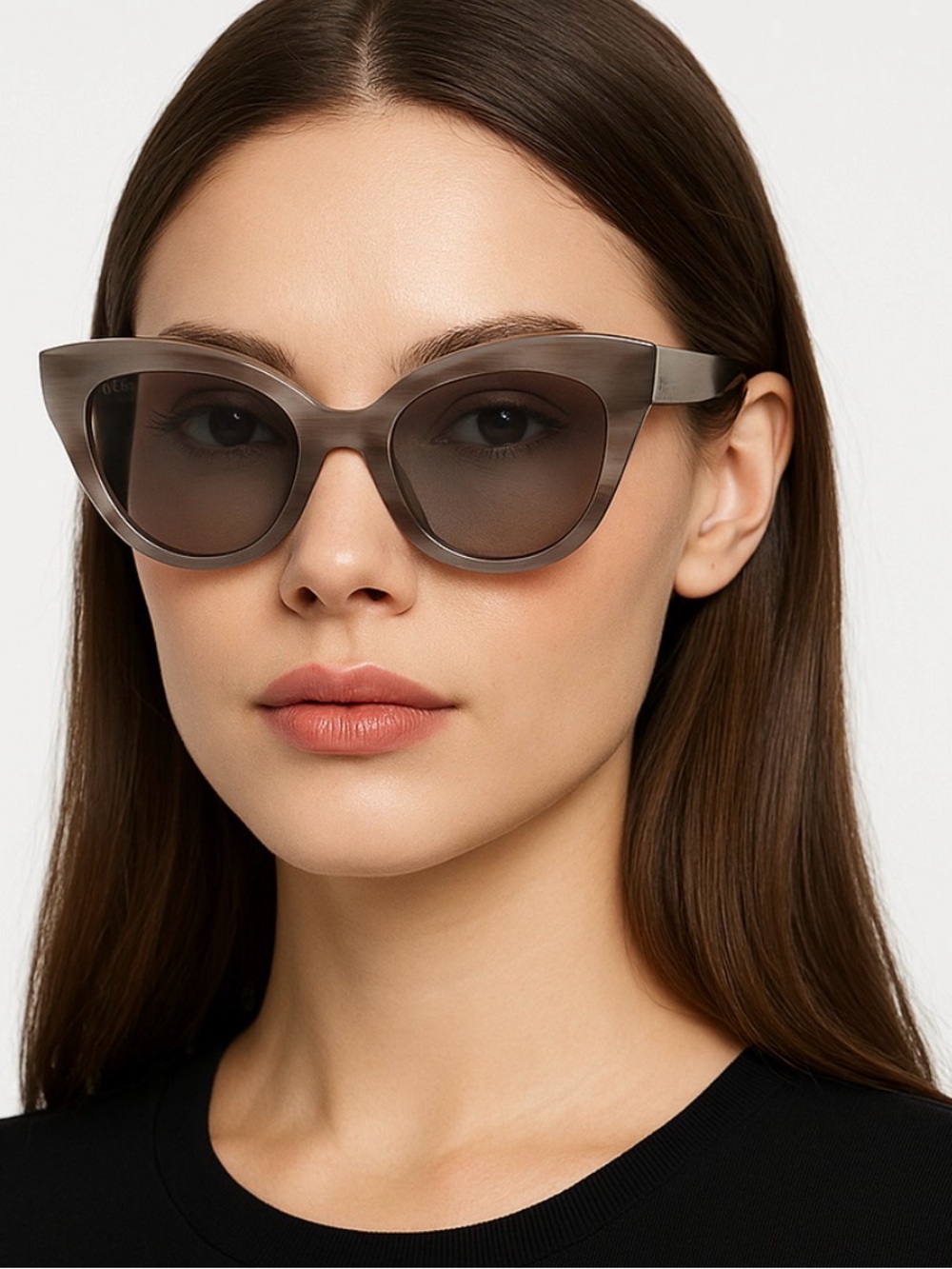 Max Mara Sunglasses Glimpse Cat Eye Taupe Beige Horn Frame Mirror Case New $260